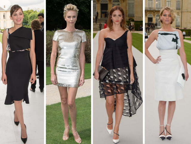 VAKRE: Marion Cotillard, Charlize Theron, Emma Watson og Jennifer Lawrence var blant stjernene som stilte opp på Raf Simons haute couture-visning for Dior for høsten/vinteren 2014. Foto: All Over Press VAKRE: Marion Cotillard, Charlize Theron, Emma Watson og Jennifer Lawrence var blant stjernene som stilte opp på Raf Simons haute couture-visning for Dior for høsten/vinteren 2014. Foto: All Over Press